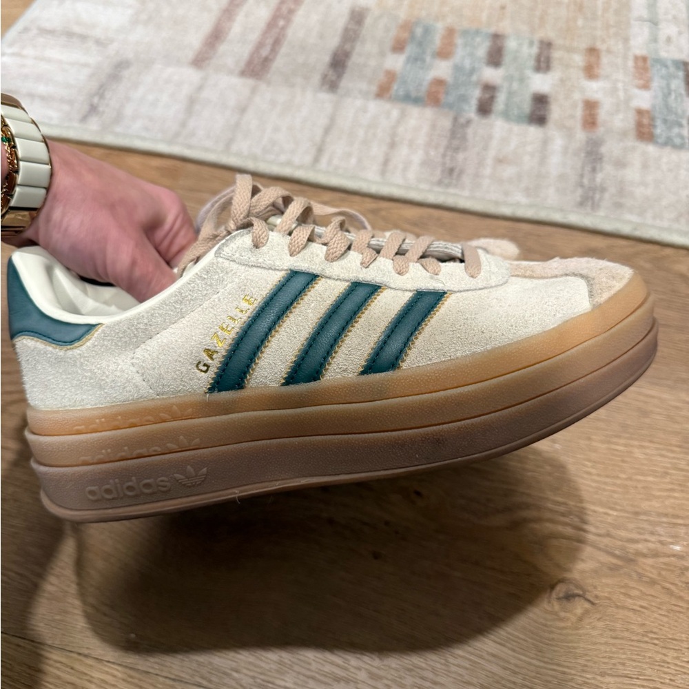 adidas Cream Suede Sneakers with Teal Stripes